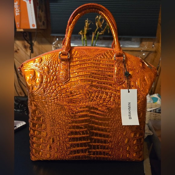Brahmin Large Duxbury Orange Potion Genuine Leather Satchel NWT - Picture 4 of 9